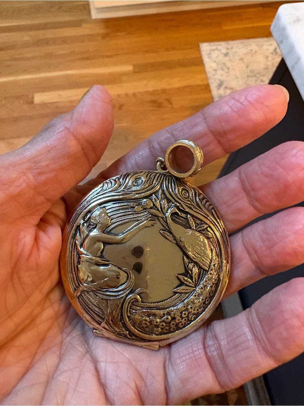 Whiting and Davis Two Gold-Tone Lockets. One Round and One Oval. One 28” Chain.